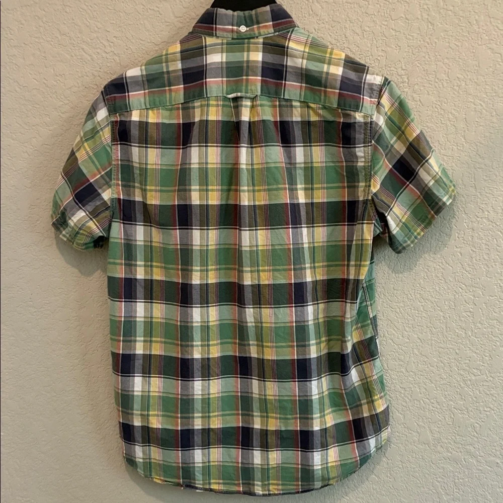 J. Crew Short-Sleeve Plaid Button-Down Shirt in Green and Navy